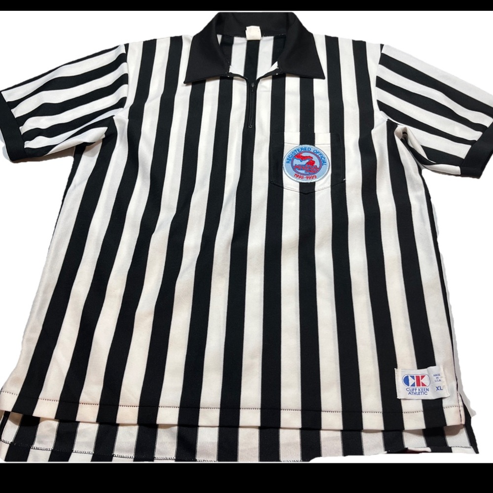 REFEREE ZEBRA SHIRT Men’s XL,  MHSAA 1998-1999 Embroidered Patch Zip Neck Collar